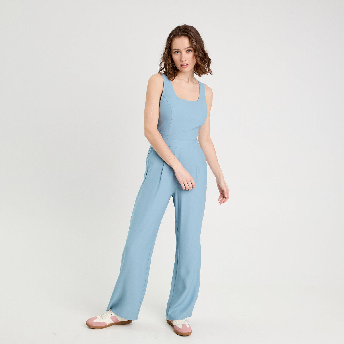 Combinaison pantalon droite bleu gris femme