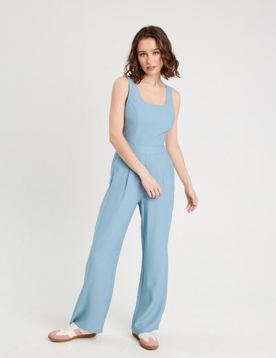 Combinaison pantalon droite bleu gris femme