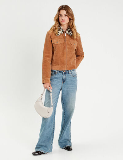 Veste velours col amovible camel femme