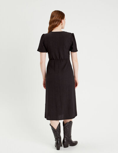 Robe midi ajustée col rond noir femme
