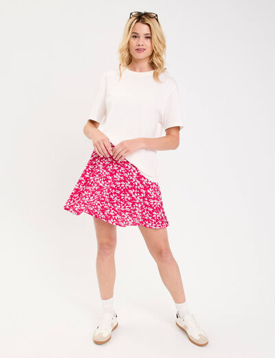 jupe courte évasée stretch rose fushia femme