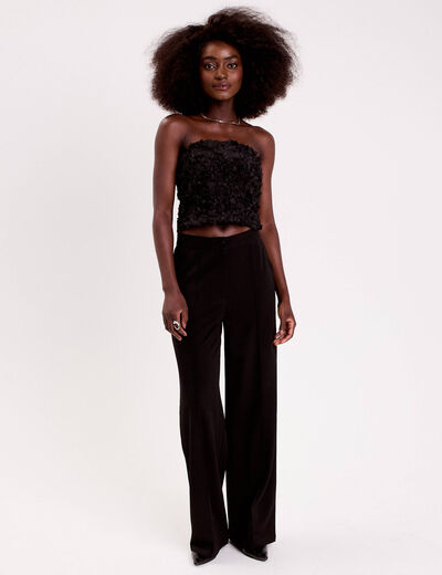 Bustier cropped fleurs en relief noir femme