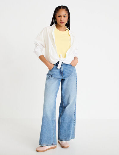 T-shirt col rond manches courtes jaune pastel femme