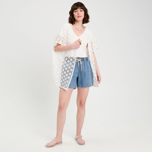 short flare brode en jean denim double stone femme Short flare brodé en jean denim double stone femme