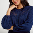 Blouse col rond manches longues bleu fonc&eacute; femme