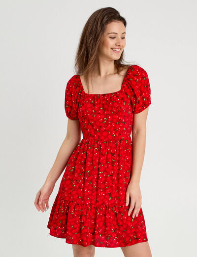 Robe évasée manches courtes rouge femme