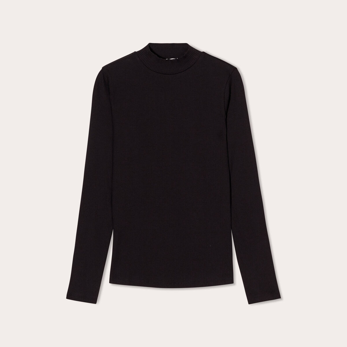 T-shirt manches longues côtelé noir femme