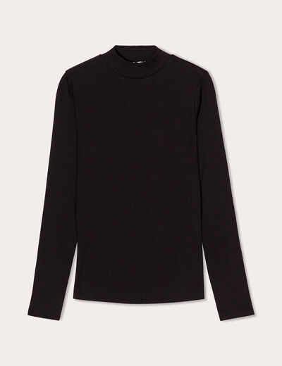 T-shirt manches longues côtelé noir femme