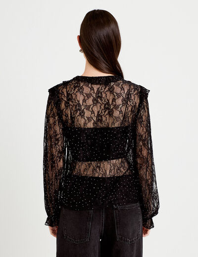 Blouse dentelle manches longues noir femme