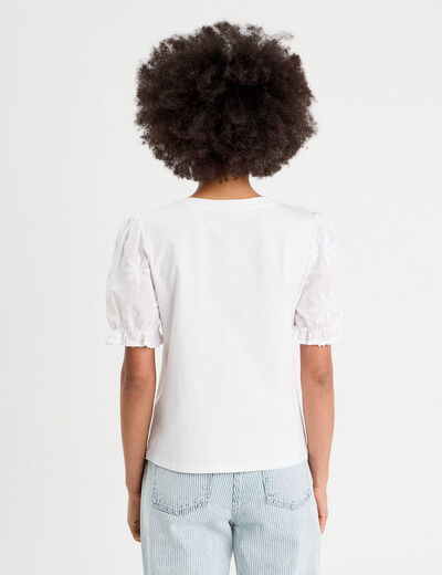 T-shirt manches brodées blanc femme