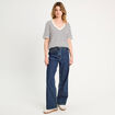 T-shirt oversize col en V bleu foncé femme