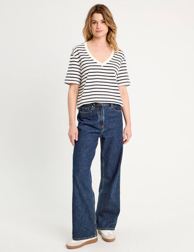 T-shirt oversize col en V bleu foncé femme