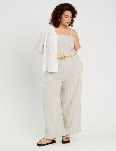 Combinaison pantalon bretelles avec lin vert femme