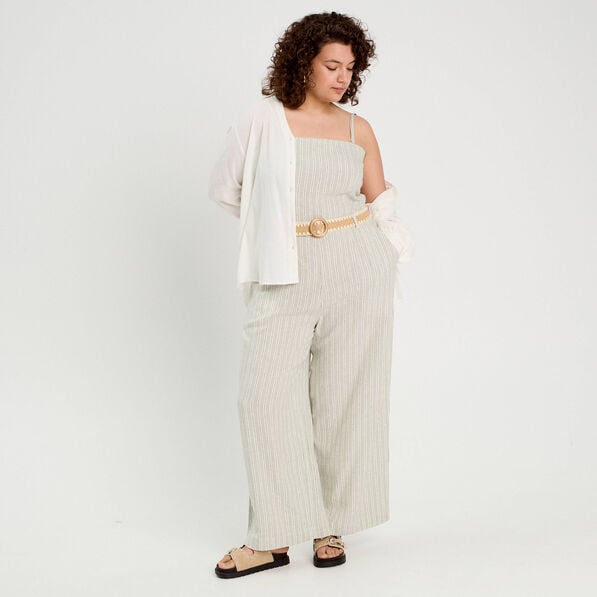 combinaison pantalon bretelles avec lin vert femme Combinaison pantalon bretelles avec lin vert femme