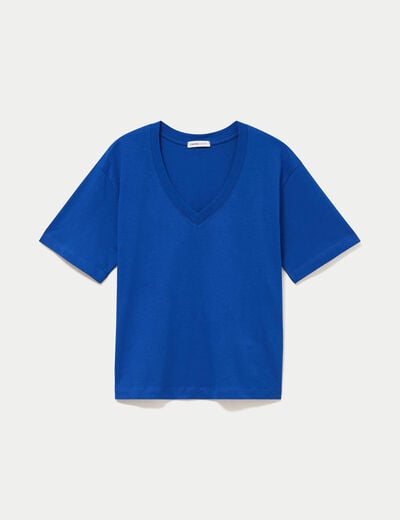 T-shirt col v manches courtes bleu electrique femme