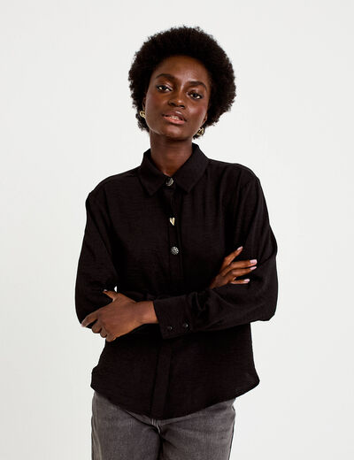 Chemise droite pliss&eacute;e manches longues noir femme