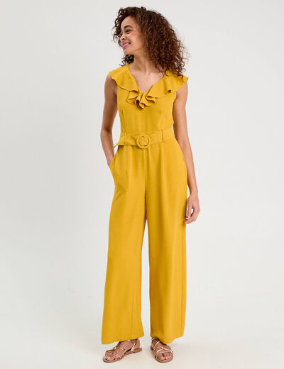 Combinaison pantalon ceinturée jaune citron femme