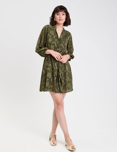 Robe chemise évasée ceinturée vert kaki femme