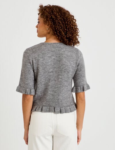 Pull col rond manches courtes gris clair femme