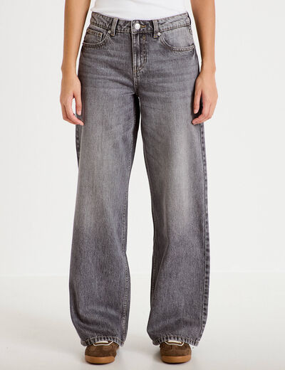 Jean wide leg taille basse denim gris femme