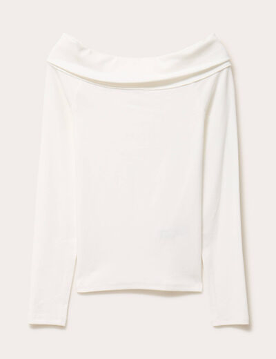 T-shirt c&ocirc;tel&eacute; manches longues ecru femme