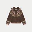 Gilet ample col rond manches longues marron fonc&eacute; femme