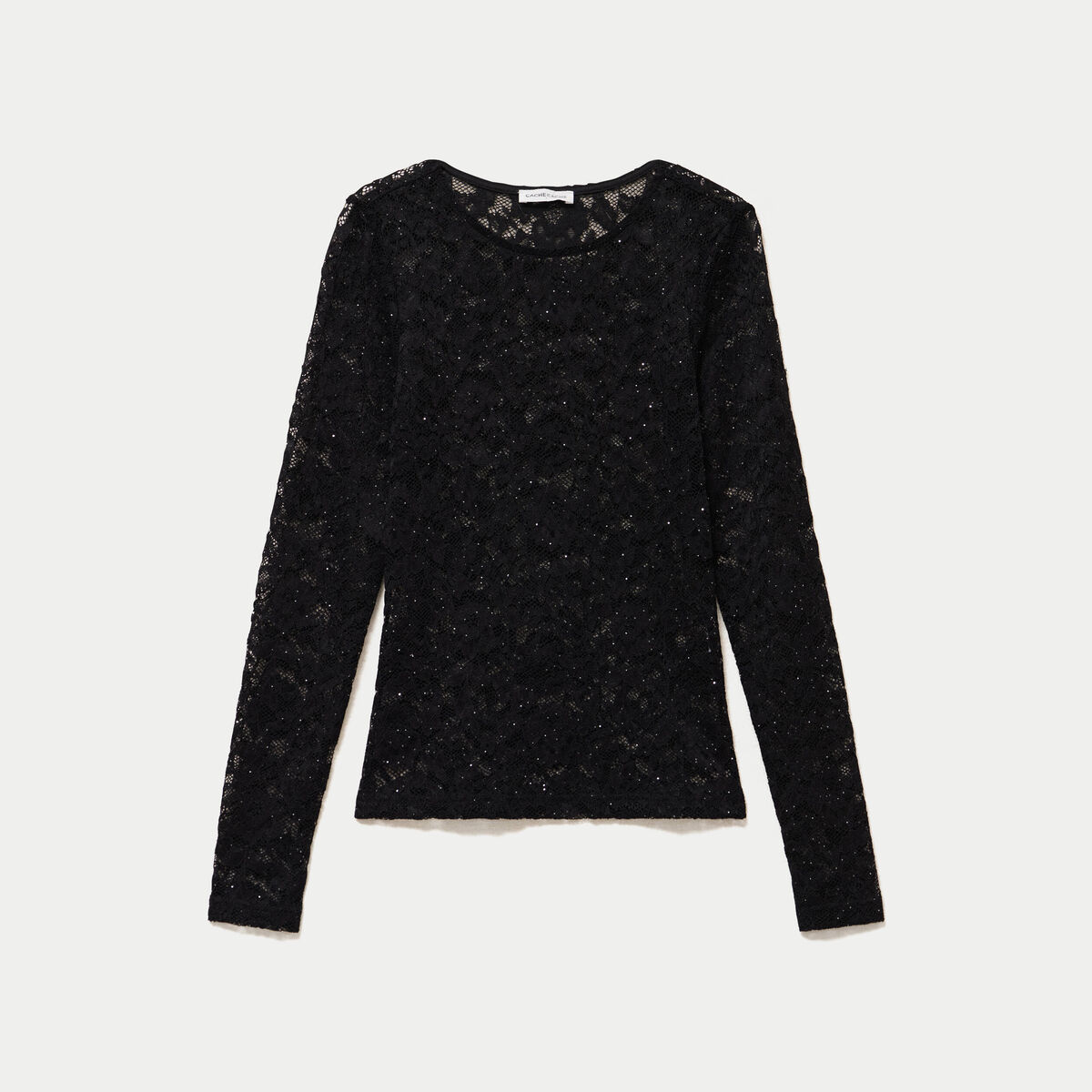Top ajust&eacute; manches longues dentelle noir femme