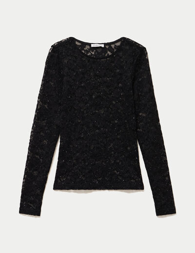 Top ajust&eacute; manches longues dentelle noir femme