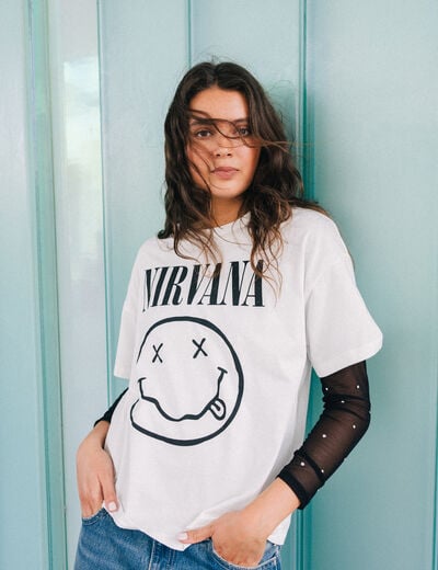 T-shirt oversize manches courtes ecru femme