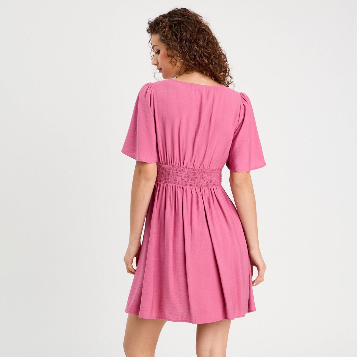 Robe évasée avec fronces vieux rose femme