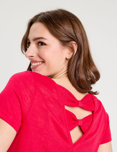 T-shirt noeuds dos rose vif femme