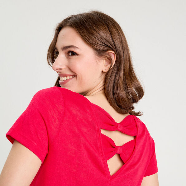 T-shirt noeuds dos rose vif femme