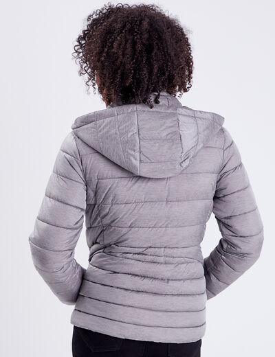 Doudoune droite à capuche gris clair femme