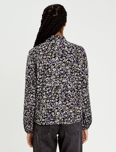 Blouse droite courte manches longues noir femme