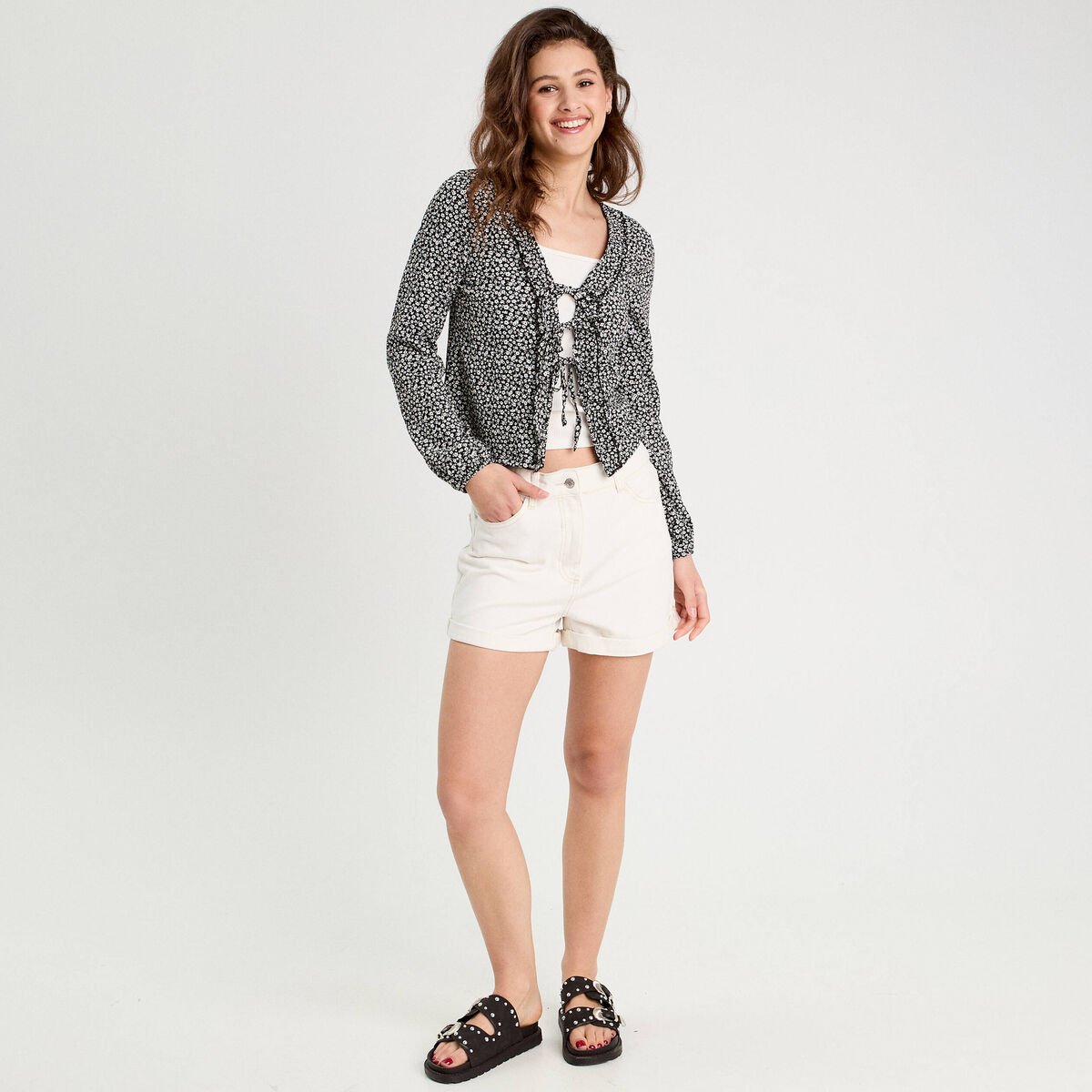 Blouse avec noeuds noir femme