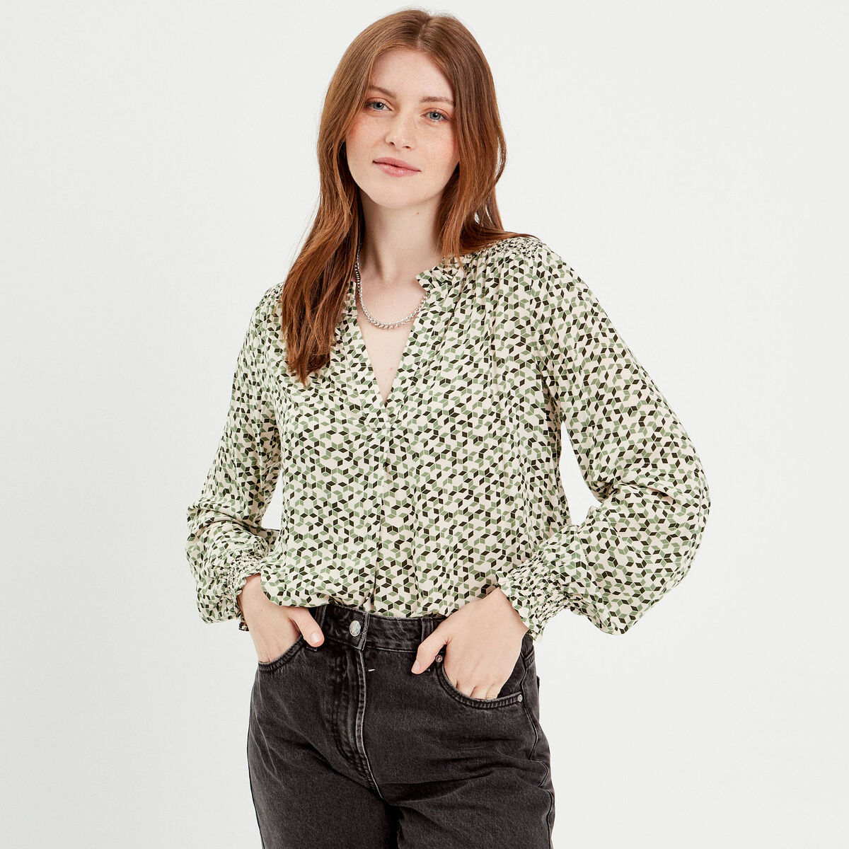 Chemise manches longues vert femme