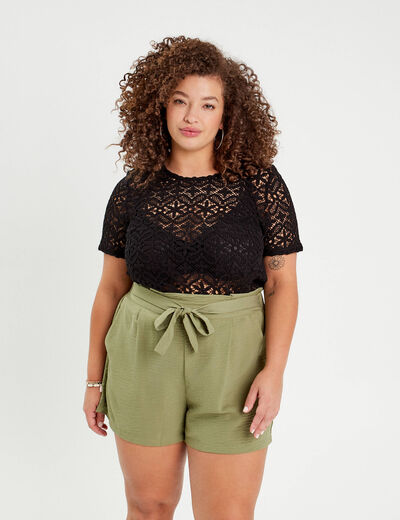 Short droit taille haute vert kaki femme