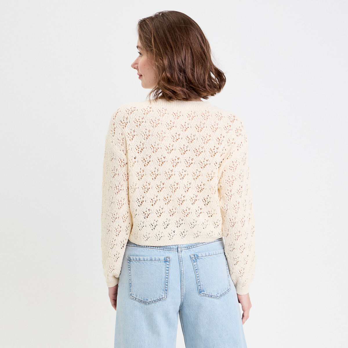 Pull manches longues ecru femme