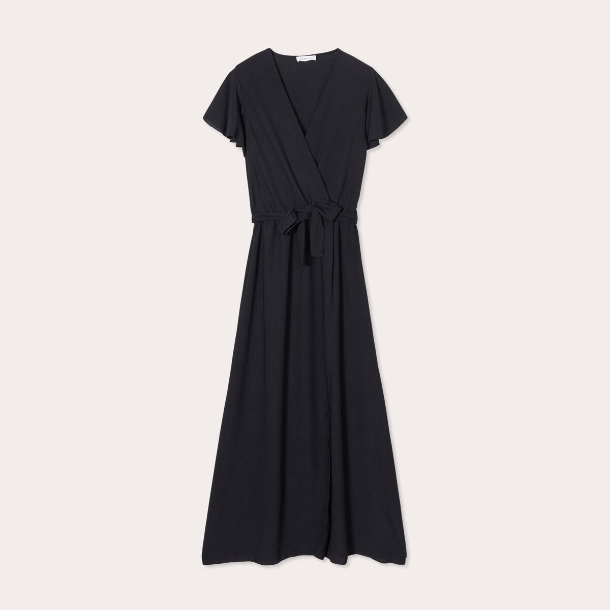 Robe longue évasée cache-coeur noir femme