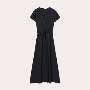 Robe longue évasée cache-coeur noir femme