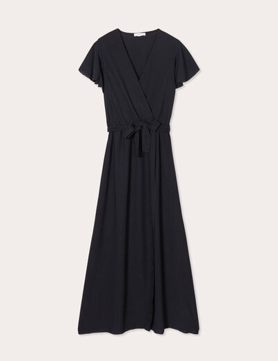 Robe longue évasée cache-coeur noir femme