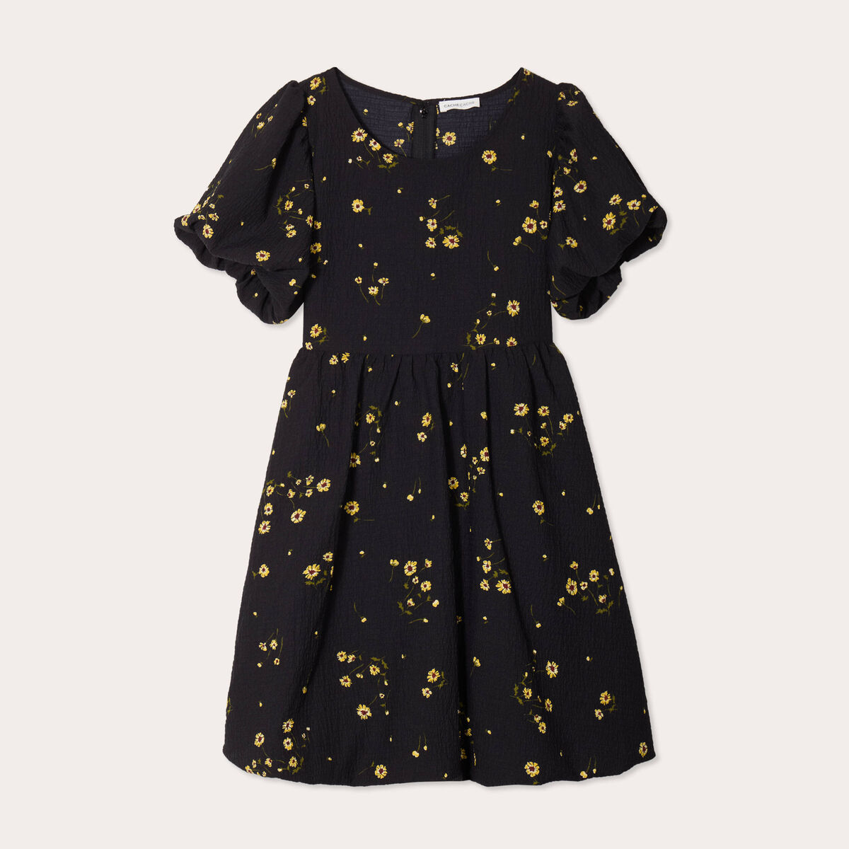 Robe évasée effet boule jaune femme