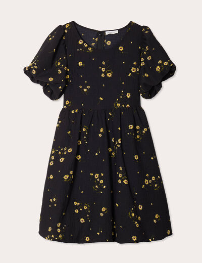 Robe évasée effet boule jaune femme