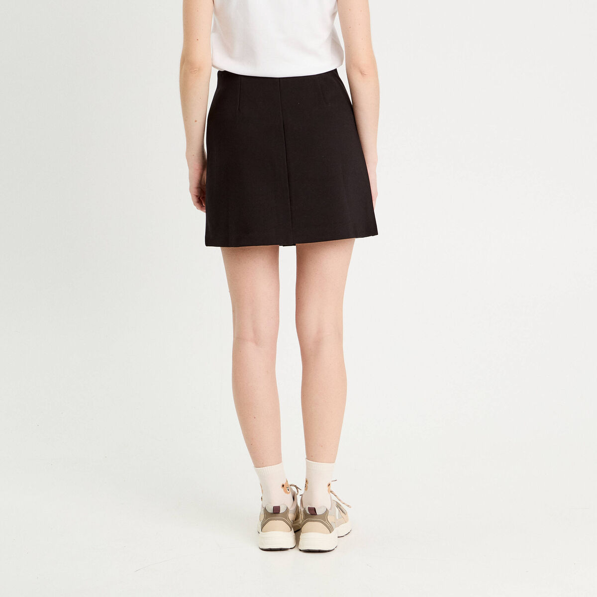 Jupe droite stretch boutons noir femme