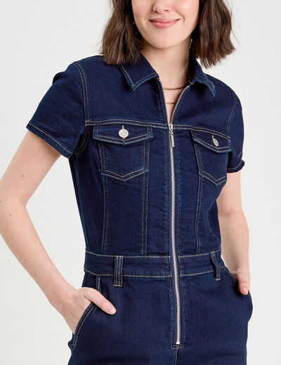 Combinaison pantalon en jean denim brut femme