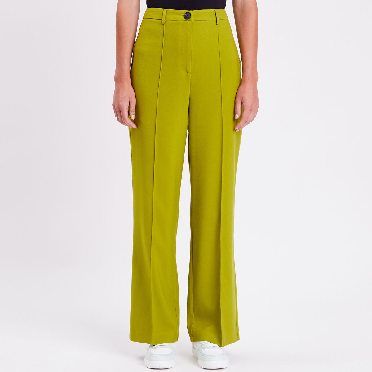 Pantalon city jambes larges vert kaki femme