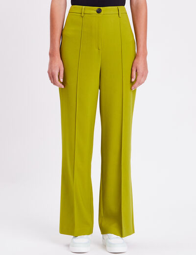 Pantalon city jambes larges vert kaki femme