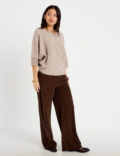 Pantalon bootcut taille standard velours marron fonc&eacute; femme