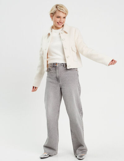 Veste droite boutonnée ecru femme