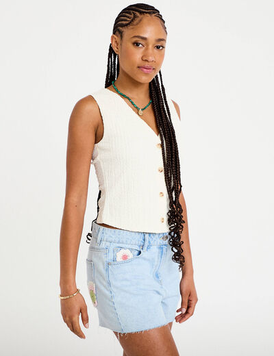 Short en jean taille basse denim bleach femme